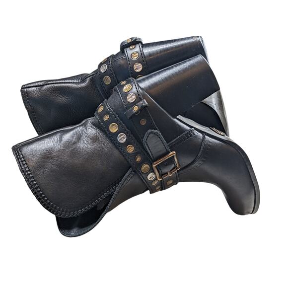 Fossil Boots Womens Size 7 Black Leather Ankle Studded Western Style Chunky Heel - Picture 3 of 11
